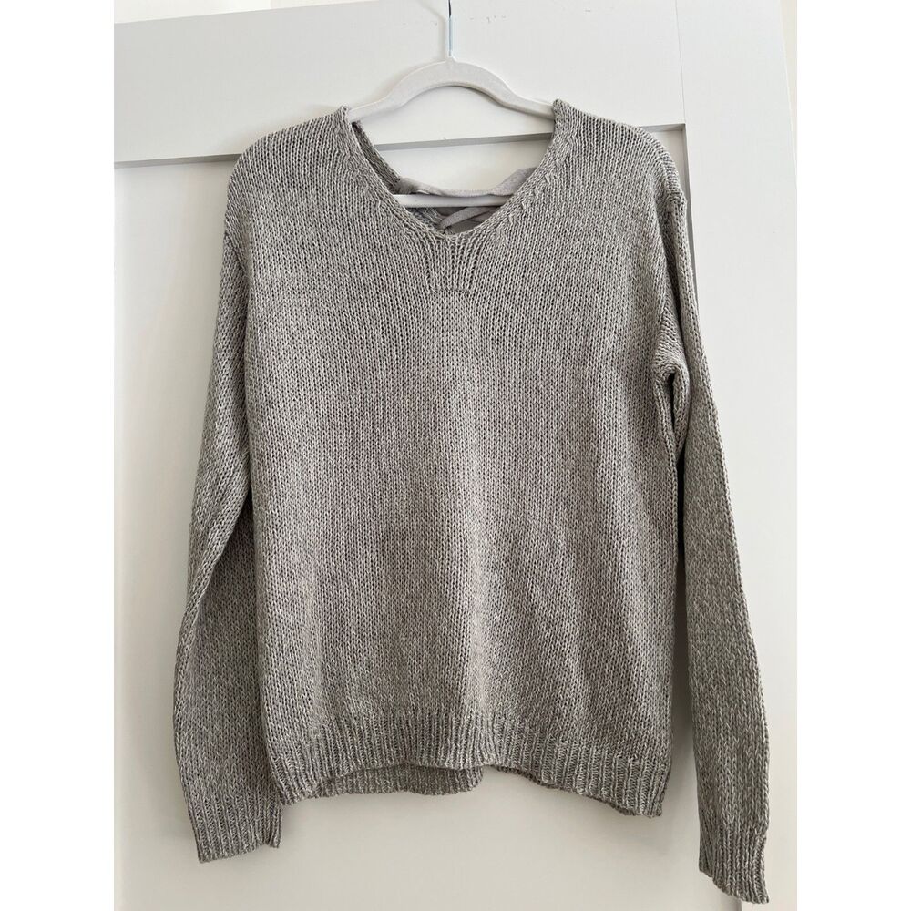 Women's Harper Heritage Gray Lattice Lace-Up Back Knit Sweater Size Large